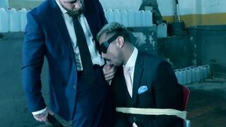 Blindfolded businessman Dani Rivera sucked dildo and fucked