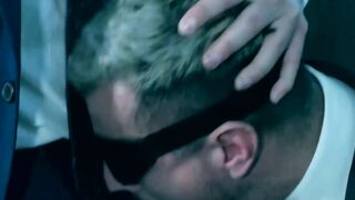 Blindfolded businessman Dani Rivera sucked dildo and fucked