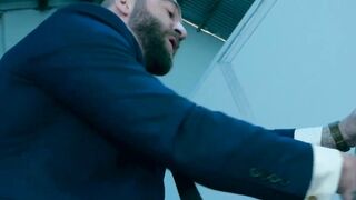 Blindfolded businessman Dani Rivera sucked dildo and fucked