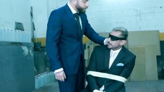Blindfolded businessman Dani Rivera sucked dildo and fucked
