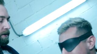 Blindfolded businessman Dani Rivera sucked dildo and fucked
