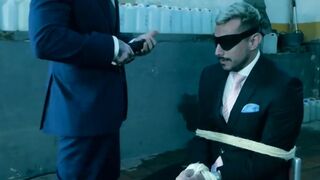 Blindfolded businessman Dani Rivera sucked dildo and fucked