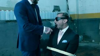 Blindfolded businessman Dani Rivera sucked dildo and fucked