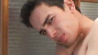 Amateur twink deepthroats hard cock before being ass fucked