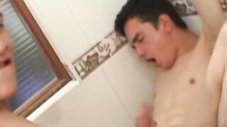 Amateur twink deepthroats hard cock before being ass fucked