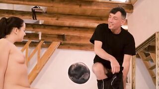 Fitness coach seduces young woman while doing sports