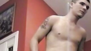 Amateur butt muncher grabs his big dick and masturbates