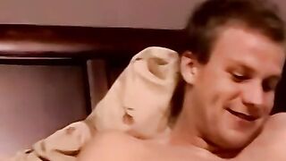 Blond amateur eagerly jacks off his solid cock and cums