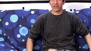Interviewed young twink jerks off his big dick and cums