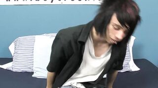 Pierced horny twink Nicky wanking and dick pumping for cum