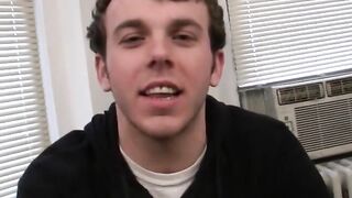 Hot amateur masturbating his rock hard cock after interview