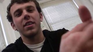 Hot amateur masturbating his rock hard cock after interview