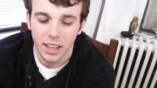 Hot amateur masturbating his rock hard cock after interview