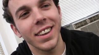 Hot amateur masturbating his rock hard cock after interview