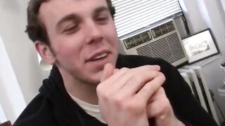 Hot amateur masturbating his rock hard cock after interview