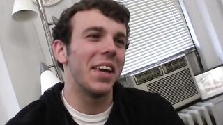 Hot amateur masturbating his rock hard cock after interview