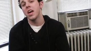 Hot amateur masturbating his rock hard cock after interview