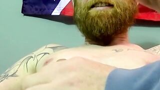 Ginger amateur with huge beard sucked dry by mature homo