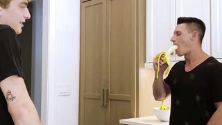 Musclular stepdad throat fucks and ass ravaged cute twink