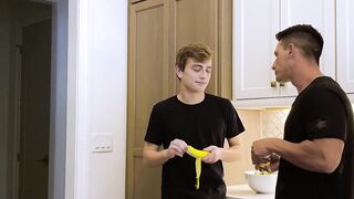 Musclular stepdad throat fucks and ass ravaged cute twink