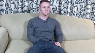 Military gay shows off his fit body and strokes his big dick