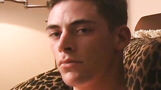 Athletic military rookie jerks off his hairy cock solo
