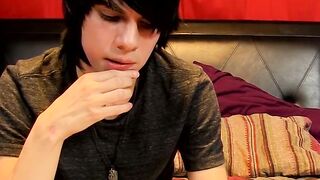 Young man tugs on his cock vigorously after kinky interview