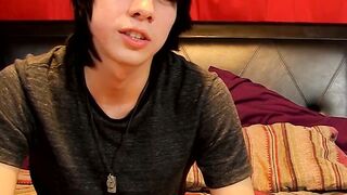 Young man tugs on his cock vigorously after kinky interview