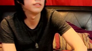 Young man tugs on his cock vigorously after kinky interview