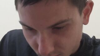 Thin young fellow clears shoes prior to jacking off with them