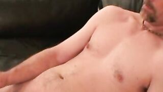 Horny senior moans while stroking his hard cock in hot solo