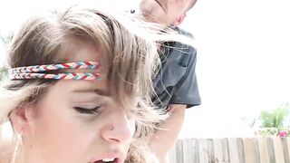 Cute and skinny teen gets fucked outdoor