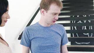 Youthful stepsons are surprised when their stepsons Tia Cyrus and Sheena Ryder walk i