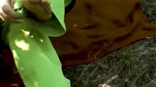 Hairy pussy amateur granny Franca fucks in the woods with voyeur stranger