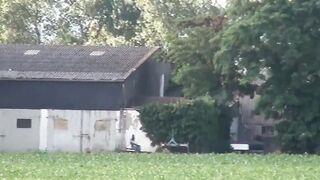 Fat German blonde has sex on the farm