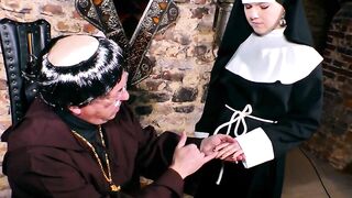 Priest fucks adorable nun during sex into church