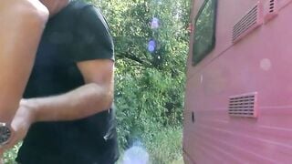 Young hitchhiker nailed by old bro outdoors