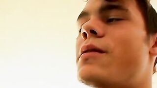 Horny young man Boomer Jacoby in a solo jack off before splashing hot loads