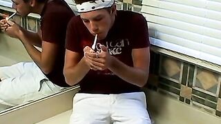 Gorgeous Christian Taylor stroking and smoking in the tub