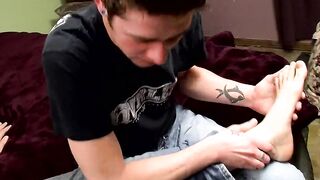 Gay perverts Bryce Corbin and Shane Allen suck each others toes and wanks off togethe