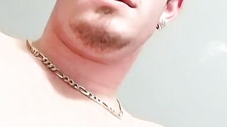 Attractive dude with chained necklace loves to jerk off