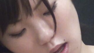 Amateur Japanese housewife rubs pussy against the table solo
