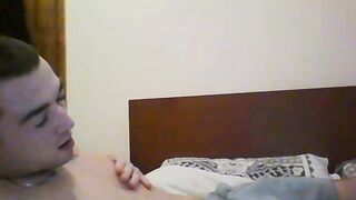 Tattooed twink Michael Wyatt fingers himself while jerking