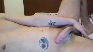 Tattooed twink Michael Wyatt fingers himself while jerking