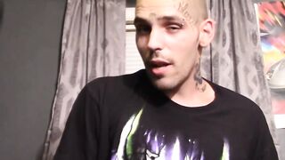 Tattooed straight thug struggles while jerking off his dick