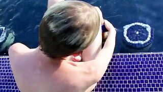 Blond twinky goes for a swim and then strokes his cock
