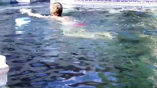 Blond twinky goes for a swim and then strokes his cock