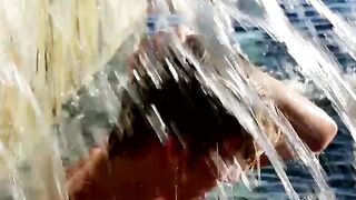 Blond twinky goes for a swim and then strokes his cock