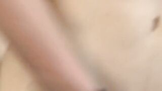While having your back fucked bare twink with glasses cums hard