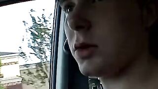 Horny Billy gets on the passenger seat and jerks his dick